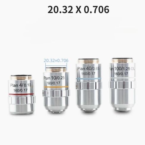 Microscope Plan Achromatic Objective Lens 4X 10X 40X 100X Pure Copper Material RMS Thread for(100X) in Kuwait