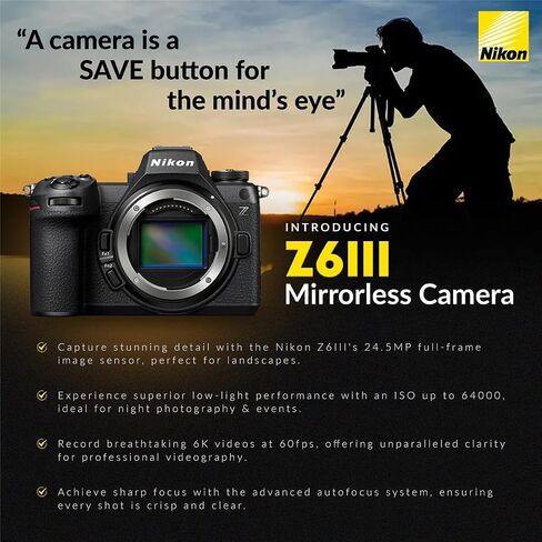 Nikon Z6III Mirrorless Camera with FTZ II Adapter | 24.5MP full frame sensor with 6K internal RAW and FTZ II adapter for photography, videography and low light in Kuwait