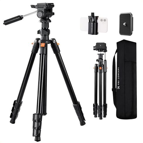 K&F CONCEPT 76" Aluminum Camera Tripod for Travel | Video Tripod, Lightweight Travel Tripod, Tripod with 3-Way Head, Aluminium Camera Tripod for DSLR O234A3+BV01 in Kuwait