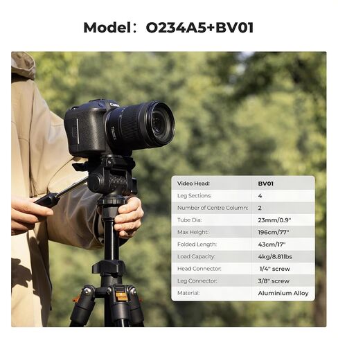 K&F CONCEPT 76" Aluminum Camera Tripod for Travel | Video Tripod, Lightweight Travel Tripod, Tripod with 3-Way Head, Aluminium Camera Tripod for DSLR O234A3+BV01 in Kuwait