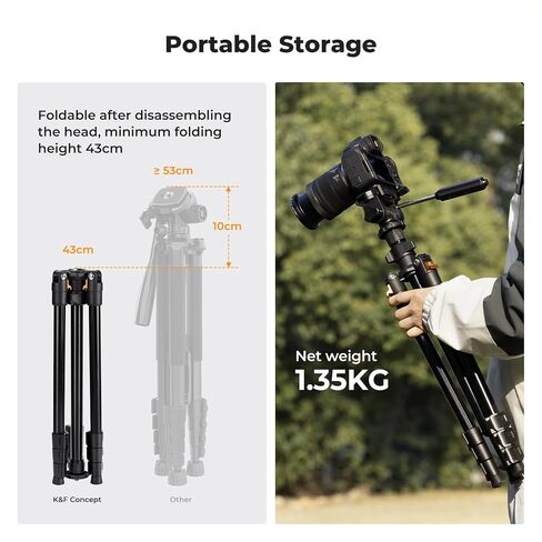 K&F CONCEPT 76" Aluminum Camera Tripod for Travel | Video Tripod, Lightweight Travel Tripod, Tripod with 3-Way Head, Aluminium Camera Tripod for DSLR O234A3+BV01 in Kuwait