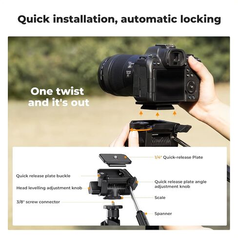 K&F CONCEPT 76" Aluminum Camera Tripod for Travel | Video Tripod, Lightweight Travel Tripod, Tripod with 3-Way Head, Aluminium Camera Tripod for DSLR O234A3+BV01 in Kuwait