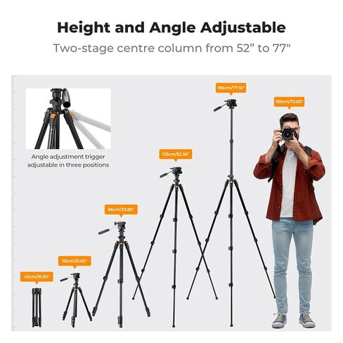 K&F CONCEPT 76" Aluminum Camera Tripod for Travel | Video Tripod, Lightweight Travel Tripod, Tripod with 3-Way Head, Aluminium Camera Tripod for DSLR O234A3+BV01 in Kuwait