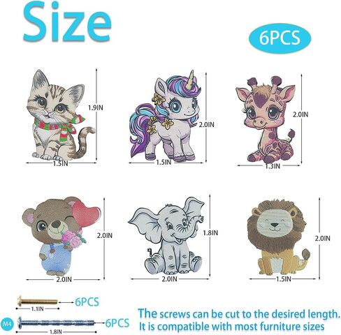 6Pack Wooden Cute Kids Woodland Animals Lion Elephant Fox Cabinet Dresser Drawer Knob Handle Nursery Closet Cupboard Drawer Knobs Pulls in Kuwait