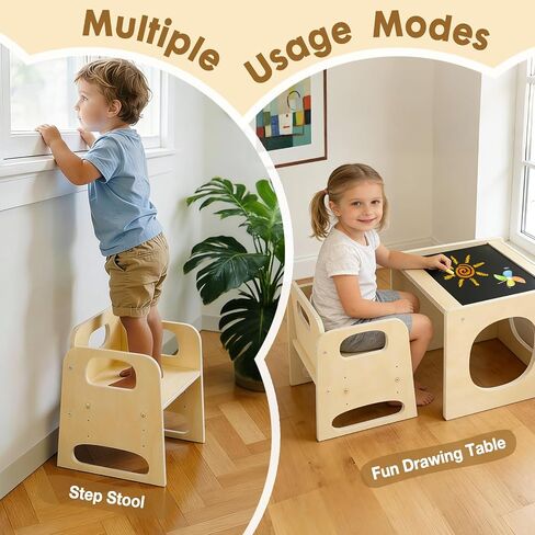 GVOO Montessori Weaning Table and Chair Set, 3 Adjustable Height Toddler Table and Chair Set, for Eating, Reading, Baby Proofing Design in Kuwait