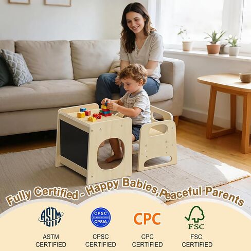 GVOO Montessori Weaning Table and Chair Set, 3 Adjustable Height Toddler Table and Chair Set, for Eating, Reading, Baby Proofing Design in Kuwait