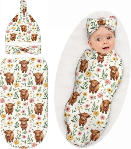 Mallard Duck Baby Swaddle Blanket with Headband and Beanie Set, Receiving Blanket, Newborn Infant Duck Baby Clothes Stuff in Kuwait