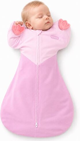 hahaland Sleep Sack, Arms-Up Swaddle, Pink, Medium 13-19 lbs | HEART-SHAPED Sleep Sack with Self-Soothing Toys, Breathable 1.0 TOG Fabric, Quiet Two-Way Zipper, Roomy Leg Space in Kuwait