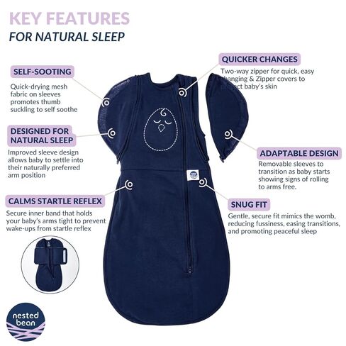 Nested Bean Air 6-in-1 Adaptable Baby Sleep Sack - Unweighted - Comfort & Safety for Natural Sleep, Preferred Arm Position Reduces Startle Reflex, Better for Baby, NB (7-13lbs) Night Sky in Kuwait