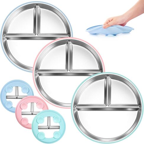 Bella's Friends Life Stainless Steel Toddler Plates Silicone Suction,Non-Slip Baby Plates,Divided Portion,Food-Grade Silicone Plate for Kids,LEAD-FREE Dishwasher Safe in Kuwait
