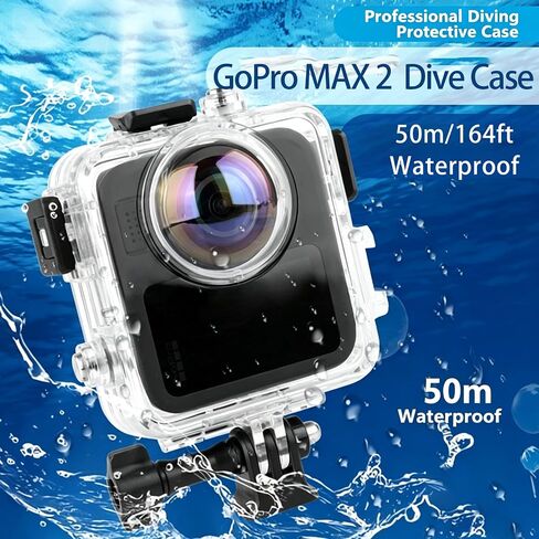 Waterproof Housing Case for Gopro Max 2, 50m/164ft Waterproof Camera Underwater with Bracket for GoPro MAX 2 Case, Go Pro Max Accessories in Kuwait