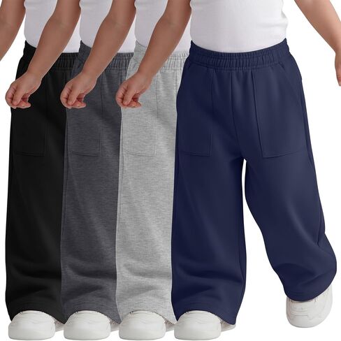 Yooo's Vivi 4 Pack Toddler Girls Wide Leg Pants | 4 Pack, Toddler Girls Wide Leg Pants, Elastic Waist, Loose Baggy Sweatpants, Side Pockets, Casual Playwear, 18M-5T in Kuwait