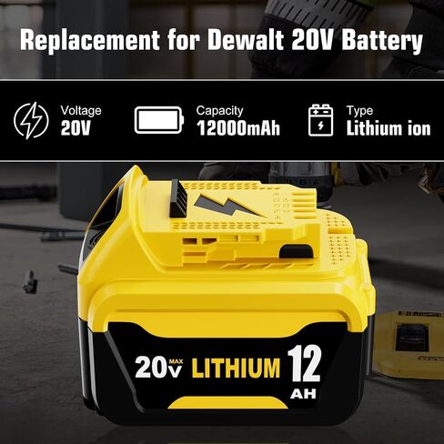 2Packs 12.0A Battery Replacement for Dewalt 20V Battery and DCB102 Charger | Compatible with Dewalt 20V Battery Lithium DCB207 DCB206 DCB203 DCB204 DCB200 DCB201 Series Power Tool in Saudi Arabia