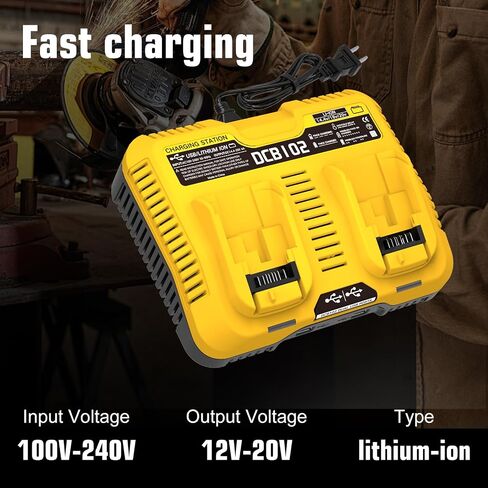 2Packs 12.0A Battery Replacement for Dewalt 20V Battery and DCB102 Charger | Compatible with Dewalt 20V Battery Lithium DCB207 DCB206 DCB203 DCB204 DCB200 DCB201 Series Power Tool in Saudi Arabia