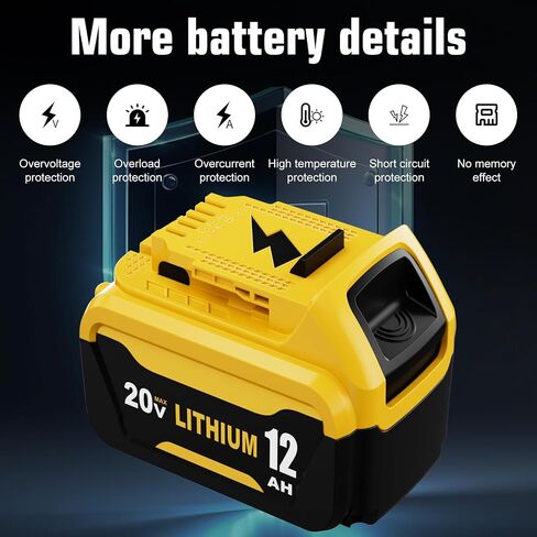 2Packs 12.0A Battery Replacement for Dewalt 20V Battery and DCB102 Charger | Compatible with Dewalt 20V Battery Lithium DCB207 DCB206 DCB203 DCB204 DCB200 DCB201 Series Power Tool in Saudi Arabia