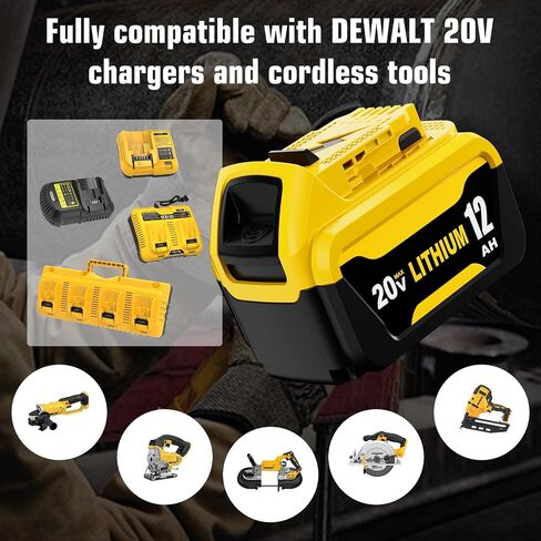 2Packs 12.0A Battery Replacement for Dewalt 20V Battery and DCB102 Charger | Compatible with Dewalt 20V Battery Lithium DCB207 DCB206 DCB203 DCB204 DCB200 DCB201 Series Power Tool in Saudi Arabia
