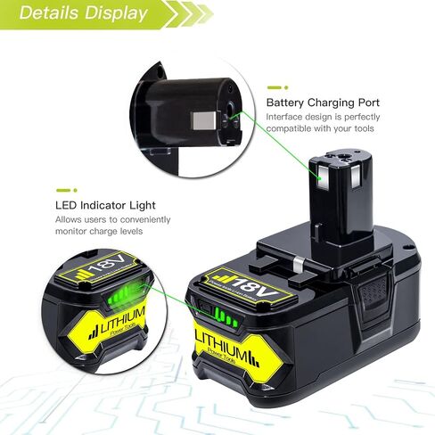 DTK Upgraded 2Packs P108 18V Battery Replacement for Ryobi 18V ONE+ Battery Fit P102 P103 P104 P105 P107 P109 P122 PBP002 PBP003 PBP004 PBP005 RB18L50 Cordless Tool 6.2Ah Batteries with Indicator in Kuwait