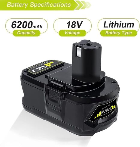 DTK Upgraded 2Packs P108 18V Battery Replacement for Ryobi 18V ONE+ Battery Fit P102 P103 P104 P105 P107 P109 P122 PBP002 PBP003 PBP004 PBP005 RB18L50 Cordless Tool 6.2Ah Batteries with Indicator in Kuwait