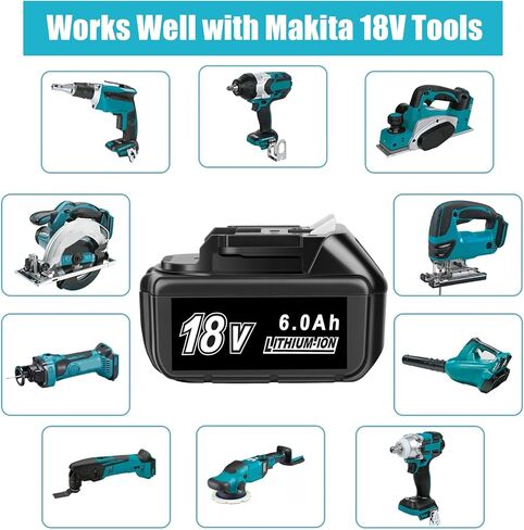 JYJZPB 2 Pack 18V Batteries Compatible for Makita 18 Volt Battery BL1860B BL1820B BL1830B BL1840B BL1850B LXT-400 Fit for Makita 18V Cordless Power Tools, with 6000 mAh High Capacity | 6.0Ah Capacity, Replace for Makita BL1860B BL1820B BL1830B BL1840B BL1 in Kuwait