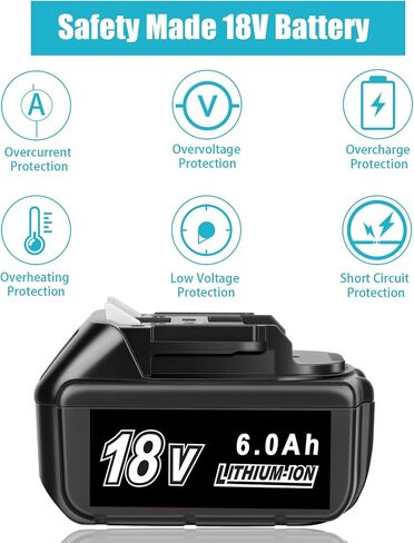JYJZPB 2 Pack 18V Batteries Compatible for Makita 18 Volt Battery BL1860B BL1820B BL1830B BL1840B BL1850B LXT-400 Fit for Makita 18V Cordless Power Tools, with 6000 mAh High Capacity | 6.0Ah Capacity, Replace for Makita BL1860B BL1820B BL1830B BL1840B BL1 in Kuwait