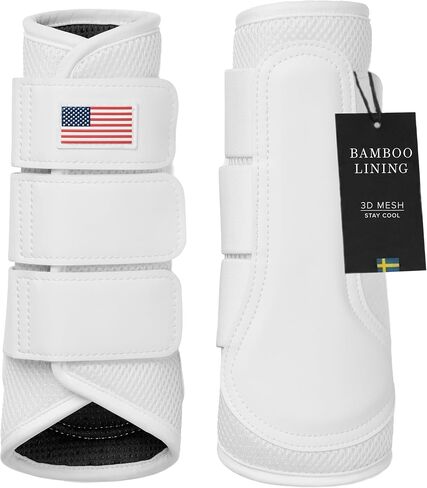 Equestrian Stockholm Horse Brushing Boots, 3D Mesh | Breathable 3D mesh horse brushing boots with reinforced PU strike zone guards. Lightweight horse leg protectors for comfort in Kuwait