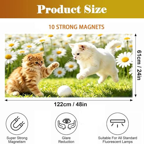 2 Pcs Fluorescent Light Covers for Drop Ceiling, Magnetic Fabric Diffuser, 4x2 Feet, for Office, School, Hospital, Home(Cats Playing) in Kuwait