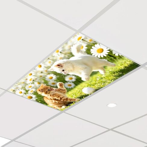 2 Pcs Fluorescent Light Covers for Drop Ceiling, Magnetic Fabric Diffuser, 4x2 Feet, for Office, School, Hospital, Home(Cats Playing) in Kuwait