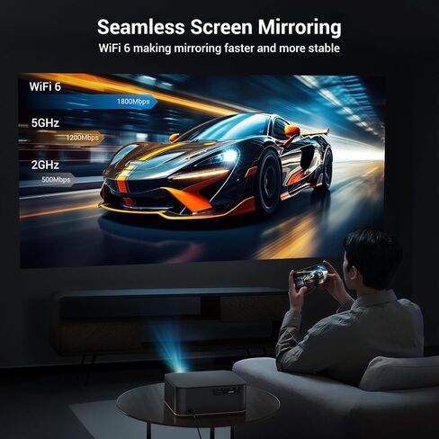 HAPPRUN 2000 ANSI 4K Decoding Projector with WiFi and Bluetooth, Auto Focus | 300'' Display for Indoor/Outdoor, Portable Home Theater, Smart Movie Projector Compatible with Phone/TV Stick/PC/PS5 in Kuwait