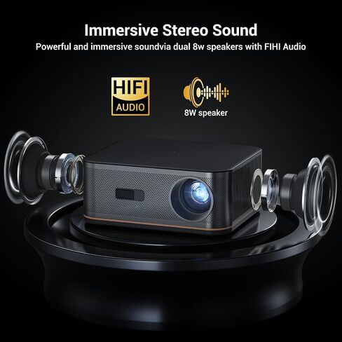 HAPPRUN 2000 ANSI 4K Decoding Projector with WiFi and Bluetooth, Auto Focus | 300'' Display for Indoor/Outdoor, Portable Home Theater, Smart Movie Projector Compatible with Phone/TV Stick/PC/PS5 in Kuwait