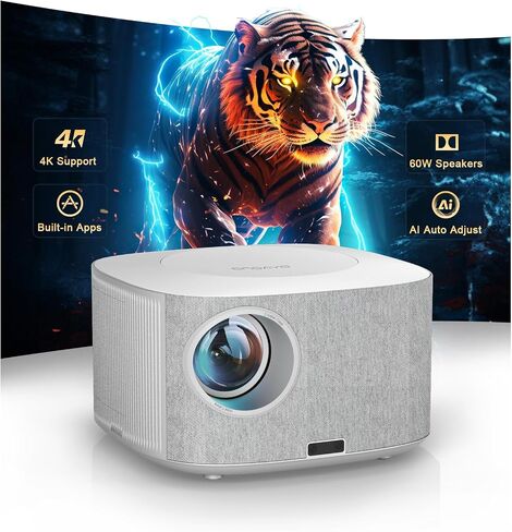 ONOAYO Outdoor-Projector-4K with 60W Dolby Audio and Official Apps, White | 3500 Bright, AI Auto Focus, Smart-Projector with WiFi and Bluetooth, ONO5Pro 2.0 Movie Projector for Indoor/Outdoor, 2026New in Kuwait