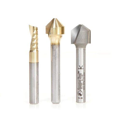 Amana Tool AMS-213 3-Pc 90 108 Degree and 1/4 Inch Diameter for Aluminum Composite Material (ACM) Panels 1/4 Inch SHK Pack in Kuwait