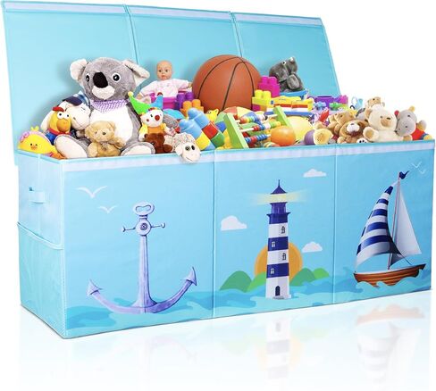 Extra Large Collapsible Sturdy Toy Storage Organizer with Lids, Ocean Theme Toy Box for Boys & Girls, 40"x16"x16", Modern, Blue in Kuwait
