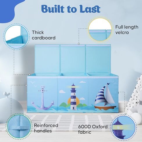 Extra Large Collapsible Sturdy Toy Storage Organizer with Lids, Ocean Theme Toy Box for Boys & Girls, 40"x16"x16", Modern, Blue in Kuwait