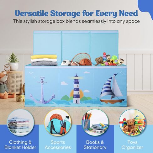 Extra Large Collapsible Sturdy Toy Storage Organizer with Lids, Ocean Theme Toy Box for Boys & Girls, 40"x16"x16", Modern, Blue in Kuwait