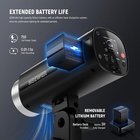 NEEWER Q200 200Ws 2.4G TTL Outdoor Studio Flash Strobe App Control, Compatible with Godox, 1/8000 HSS 3200mAh Battery Photography Monolight 10W Modeling Lamp/750 Full Power Flash/0.01~1.5s Recycle in Saudi Arabia