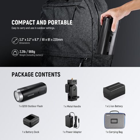 NEEWER Q200 200Ws 2.4G TTL Outdoor Studio Flash Strobe App Control, Compatible with Godox, 1/8000 HSS 3200mAh Battery Photography Monolight 10W Modeling Lamp/750 Full Power Flash/0.01~1.5s Recycle in Saudi Arabia