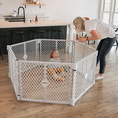 Toddleroo Superyard: 6-Panel, 18.5 SqFt Baby Playard; Lt Gray | Portable, Durable, For Babies and Toddlers, Freestanding, Expandable Modular Sizing, Indoor or Outdoor Use, Made in USA in Kuwait