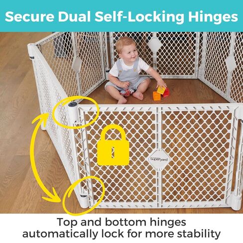 Toddleroo Superyard: 6-Panel, 18.5 SqFt Baby Playard; Lt Gray | Portable, Durable, For Babies and Toddlers, Freestanding, Expandable Modular Sizing, Indoor or Outdoor Use, Made in USA in Kuwait