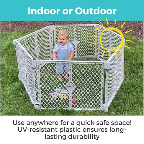 Toddleroo Superyard: 6-Panel, 18.5 SqFt Baby Playard; Lt Gray | Portable, Durable, For Babies and Toddlers, Freestanding, Expandable Modular Sizing, Indoor or Outdoor Use, Made in USA in Kuwait