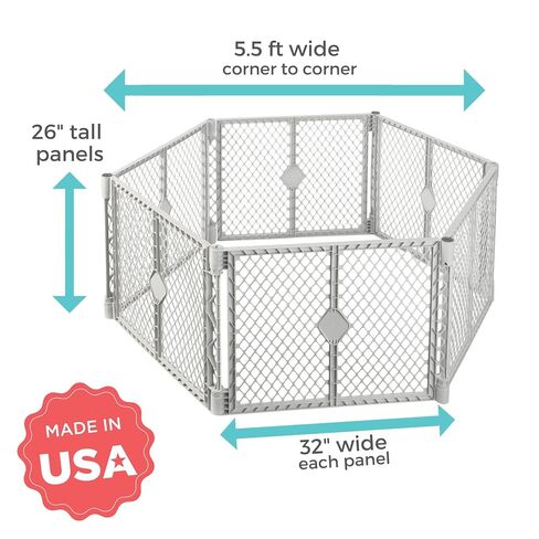 Toddleroo Superyard: 6-Panel, 18.5 SqFt Baby Playard; Lt Gray | Portable, Durable, For Babies and Toddlers, Freestanding, Expandable Modular Sizing, Indoor or Outdoor Use, Made in USA in Kuwait
