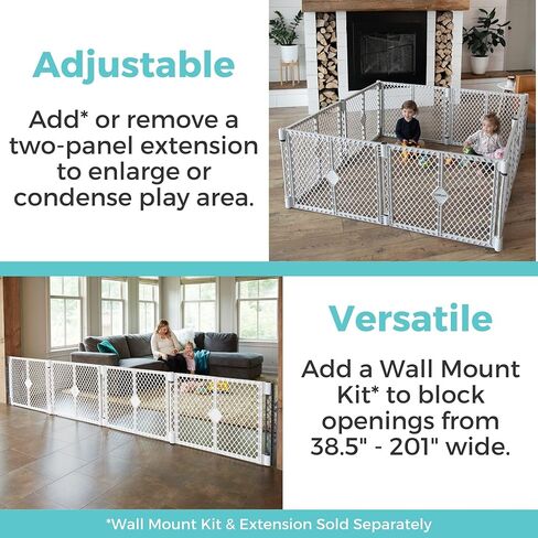 Toddleroo Superyard: 6-Panel, 18.5 SqFt Baby Playard; Lt Gray | Portable, Durable, For Babies and Toddlers, Freestanding, Expandable Modular Sizing, Indoor or Outdoor Use, Made in USA in Kuwait