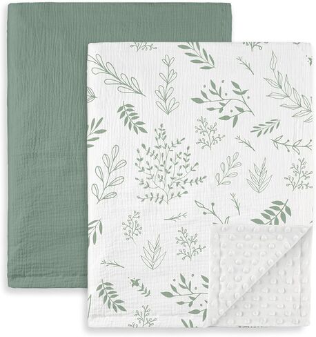 Muslin Baby Blankets for Boys & Girls, Soft Minky Back Toddler Blanket | Nursery Crib Blanket with Double-Layer Dotted Backing, Newborn Receiving Blanket,30''x40'', Green Leaves in Saudi Arabia