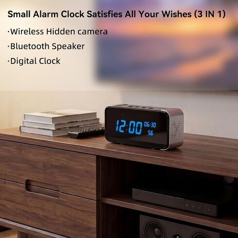 Wireless Security Mini 4K HD Camera with Night Vision and Motion Detection | Nanny Cam with Alarm Clock & Bluetooth Speaker, APP Remote Control, Real-time Monitor for Home/Office, Support 2.4G&5G WiFi in Kuwait
