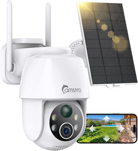 Solar Security Cameras Wireless Outdoor 2K, Self Charged WiFi Cameras for Home Security Battery-Powered, 360°PTZ 3MP Color Night Vision, IP66,Two-Way Audio, Alexa/Google Assistant,2.4Ghz Only in Saudi Arabia