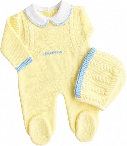 Knit Newborn Boy Yellow Blue Cloth Set, Coming Home Infant Knit Outfit 3 pieces in Kuwait