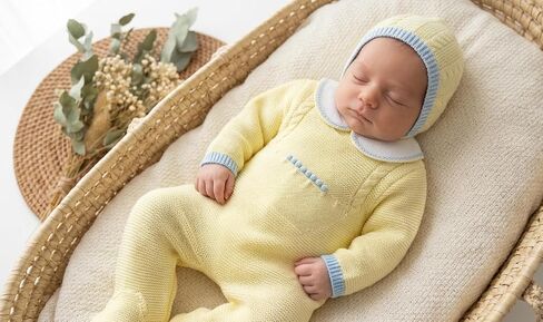 Knit Newborn Boy Yellow Blue Cloth Set, Coming Home Infant Knit Outfit 3 pieces in Kuwait