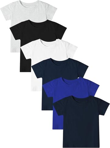 6 Pack Baby & Toddler Boys T-Shirts Soft Breathable Cotton Tees for Kids | Breathable Fabric, Tagless & Sweat Guard Neckline Easy Pull-on Multipack for School, Daywear, Stretchy for Active Play, 6M-5T in Kuwait