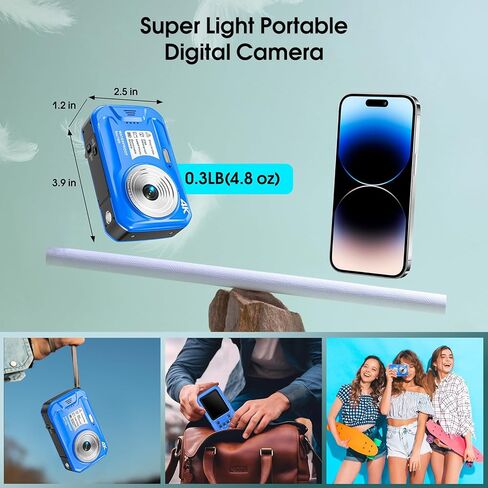 64MP 4K Underwater Digital Camera, 16FT Waterproof Compact Camera with Autofocus, 16X Zoom HD IPS Display & Fill Light, Includes 32GB Memory Card in Kuwait