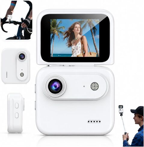 Diyeeni Multi-Functional Flip Screen Action Camera, 4K HD 143° Wide Angle Anti Shake Sports Camera, 800mAh Battery Flip Screen Thumb Action Camera with 360° Panorama for Cycling Selfie Outdoor in Kuwait