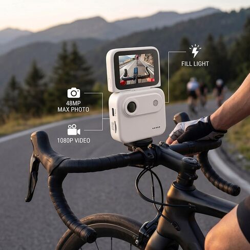 Diyeeni Multi-Functional Flip Screen Action Camera, 4K HD 143° Wide Angle Anti Shake Sports Camera, 800mAh Battery Flip Screen Thumb Action Camera with 360° Panorama for Cycling Selfie Outdoor in Kuwait